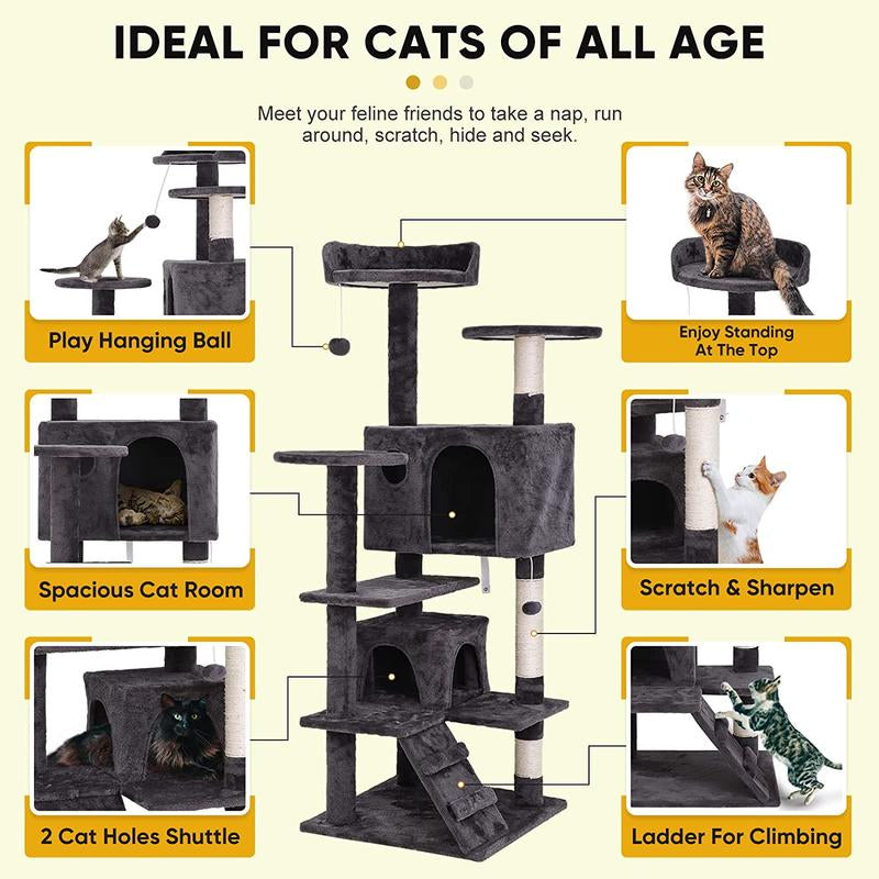54 in Cat Tree Cat Tower for Indoor Cats Plush Cat Condo Multi-Level Cat Furniture with Scratching Post, Jumping Platform Cat Play House Activity Center Nova Microdermabrasion