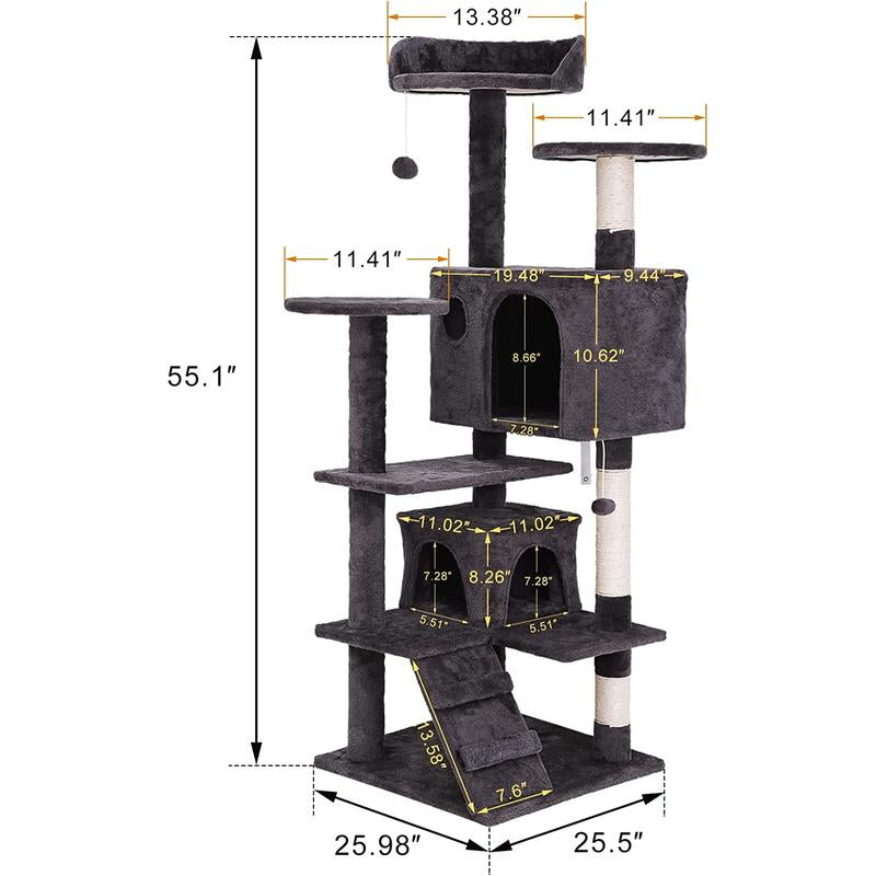 54 in Cat Tree Cat Tower for Indoor Cats Plush Cat Condo Multi-Level Cat Furniture with Scratching Post, Jumping Platform Cat Play House Activity Center Nova Microdermabrasion