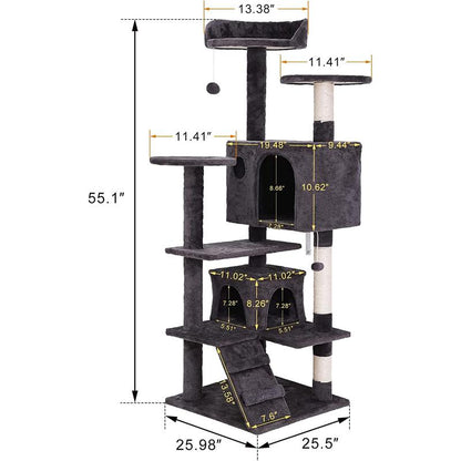 54 in Cat Tree Cat Tower for Indoor Cats Plush Cat Condo Multi-Level Cat Furniture with Scratching Post, Jumping Platform Cat Play House Activity Center Nova Microdermabrasion