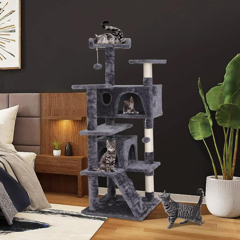 54 in Cat Tree Cat Tower for Indoor Cats Plush Cat Condo Multi-Level Cat Furniture with Scratching Post, Jumping Platform Cat Play House Activity Center Nova Microdermabrasion