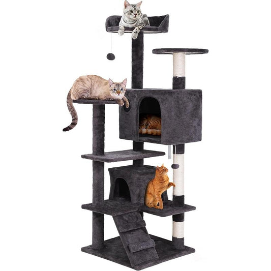 54 in Cat Tree Cat Tower for Indoor Cats Plush Cat Condo Multi-Level Cat Furniture with Scratching Post, Jumping Platform Cat Play House Activity Center Nova Microdermabrasion