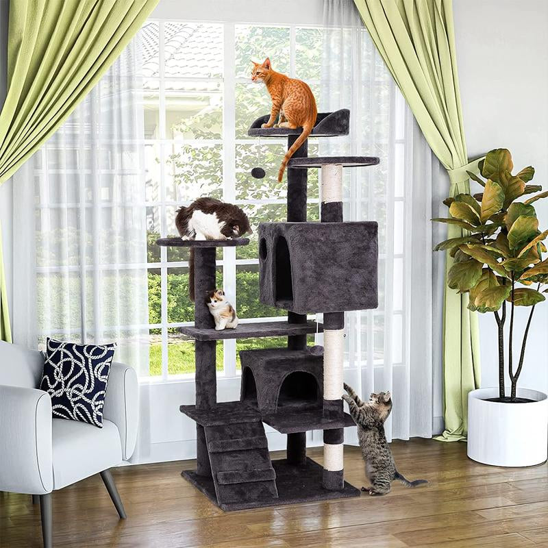 54 in Cat Tree Cat Tower for Indoor Cats Plush Cat Condo Multi-Level Cat Furniture with Scratching Post, Jumping Platform Cat Play House Activity Center Nova Microdermabrasion
